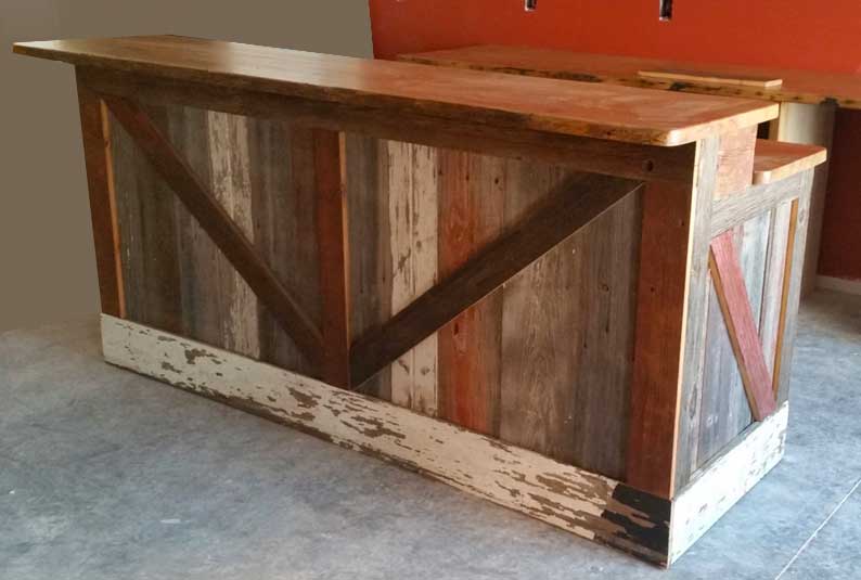 Rustic Reclaimed Barn Wood Bar Whatman Hardwoods   Bar Front 