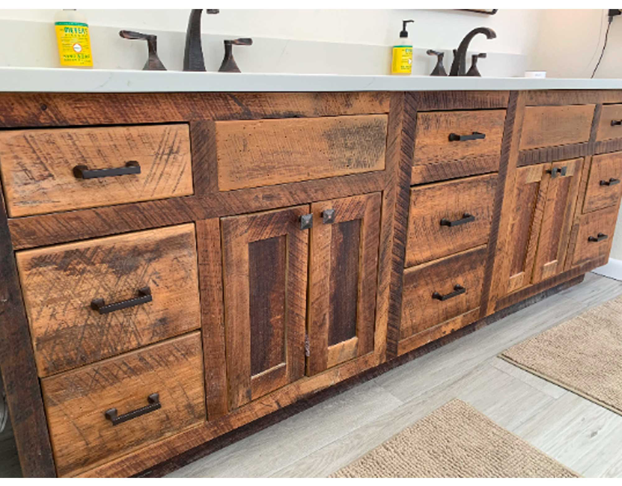 Vanity with Sliding Door and Shelves, Gray with Black Distressing, Made of  Reclaimed Hardwood, Trimble - Whatman Hardwoods